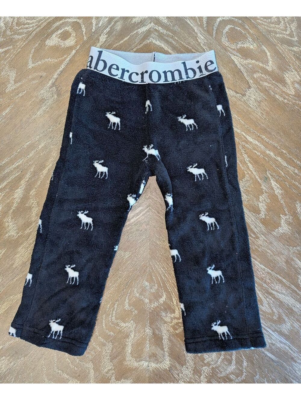 abercrombie kids Black Fleece Moose Pajama Pants Logo Waistband Size 3/4